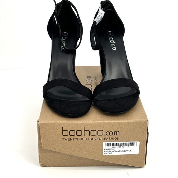 Boohoo Basic Barely There Heels Ankle Strap Black Size US 8 New In Box - Picture 8 of 10